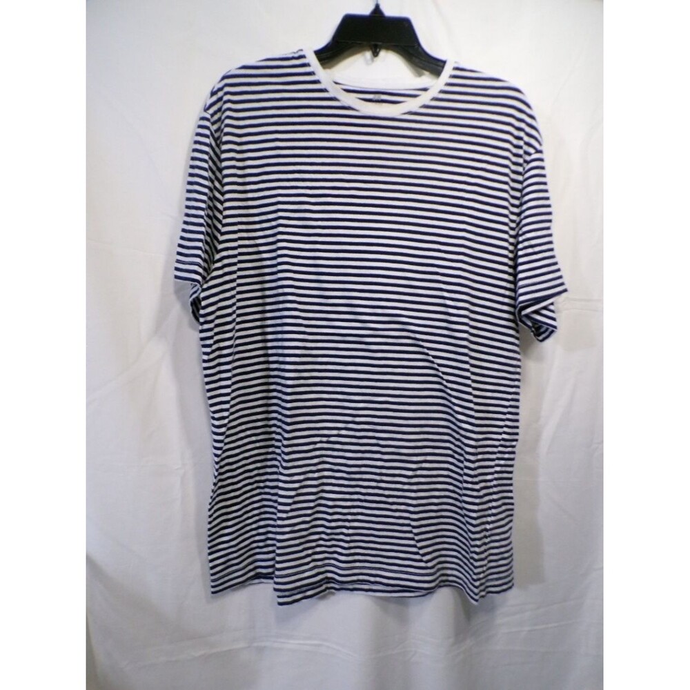 H&M Men's XL Slim Fit Navy White Striped Crew Neck T-Shirt